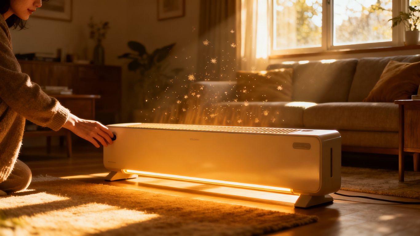 Modern heater installation in a cozy living room.