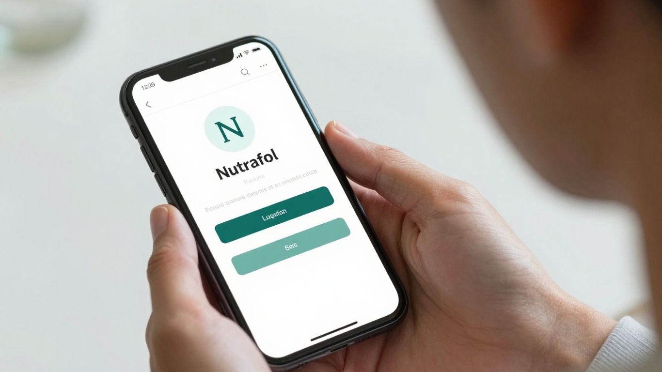 Nutrafol login page on a smartphone screen.