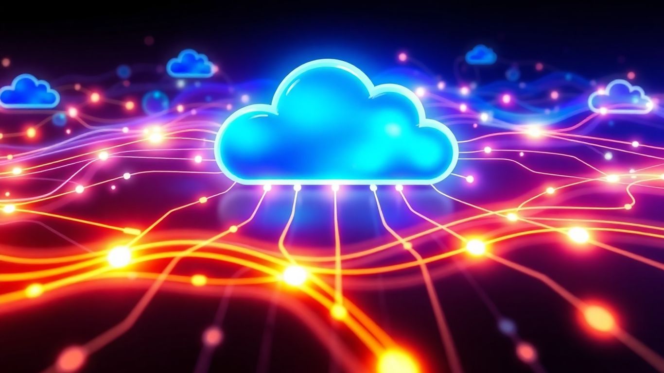 Cloud servers and data streams infographic