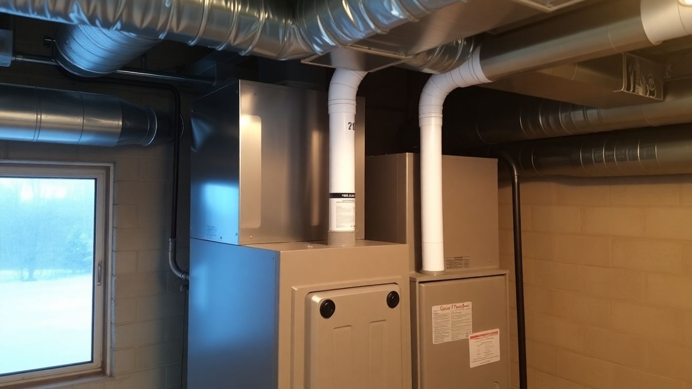 Modern two-stage furnace heating a winter home
