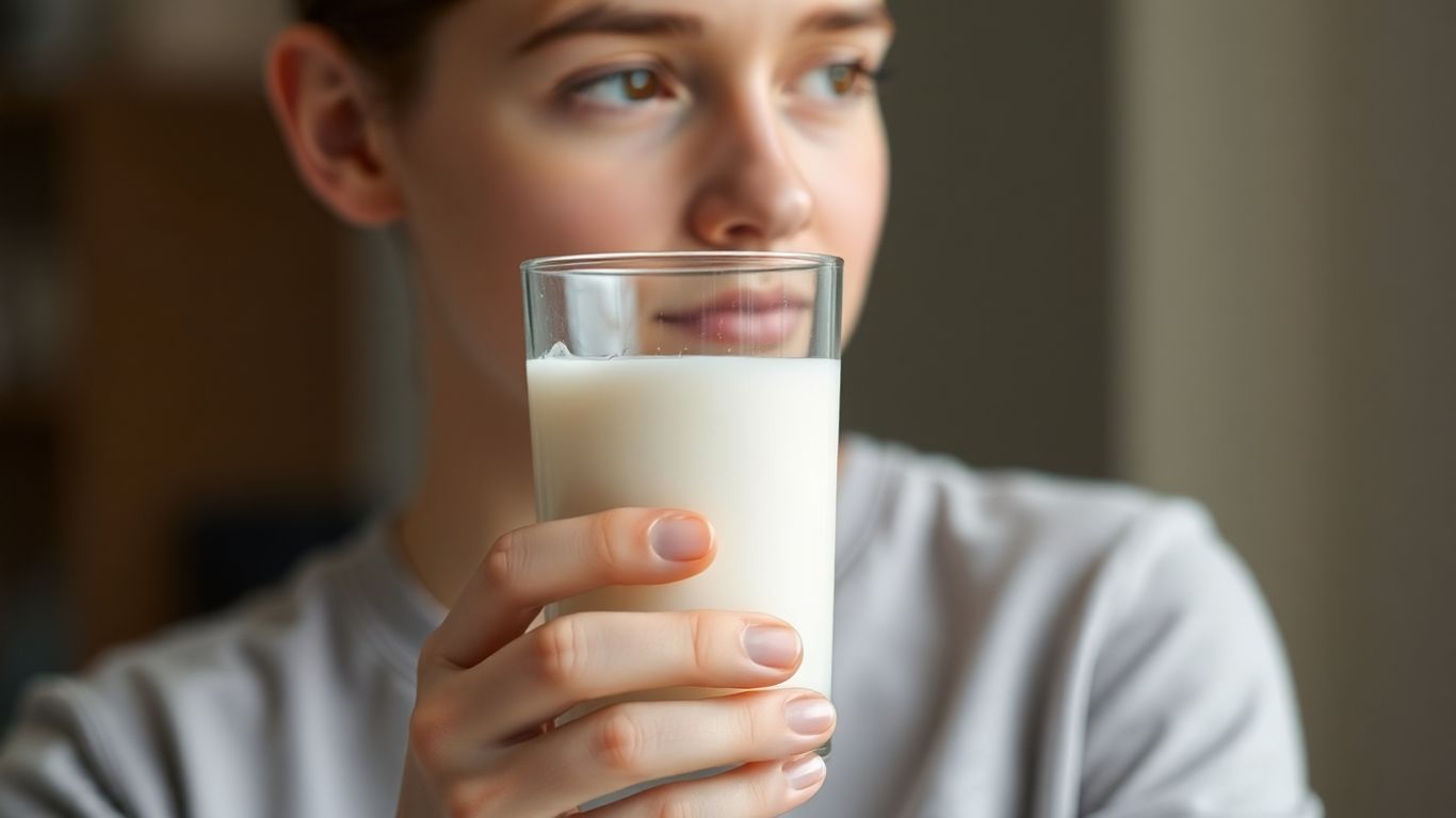 Person considering a glass of milk.