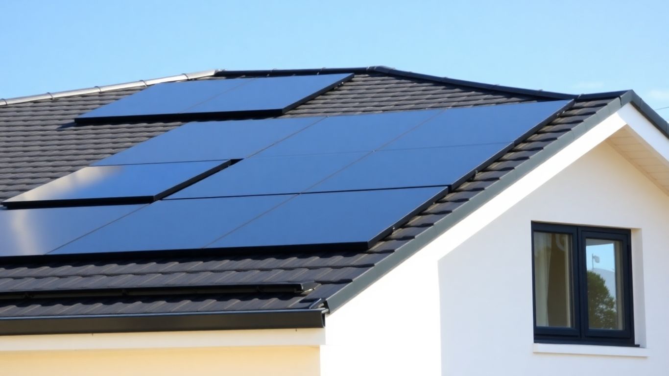 Maison moderne avec des tuiles solaires intégrées sur le toit.