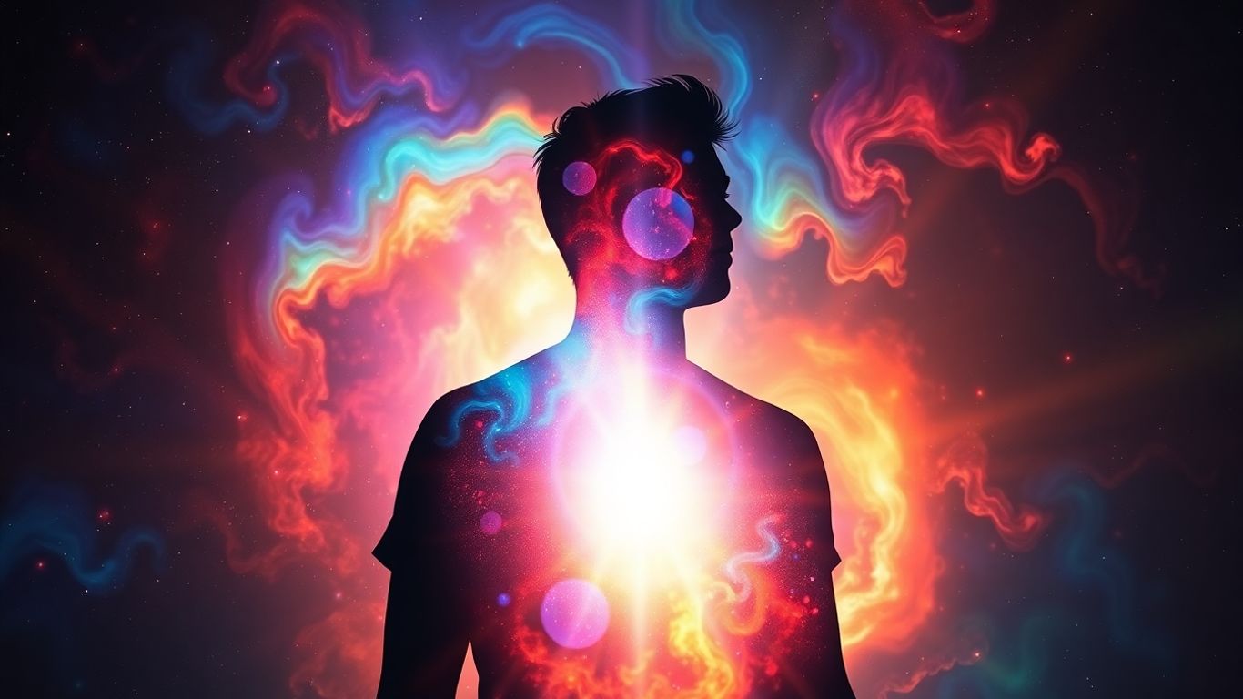 Person's silhouette with colorful nebula and light