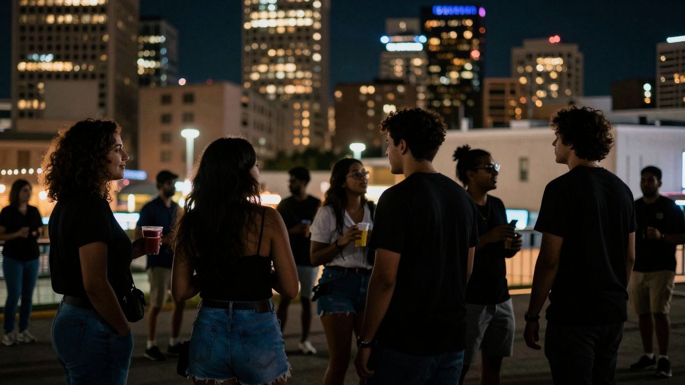 Houston nightlife with people meeting for casual encounters.