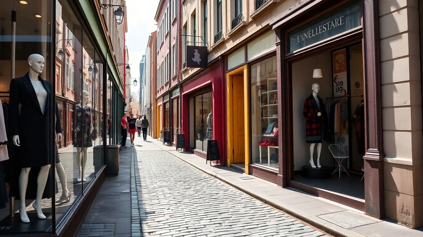 Liège clothing stores with mannequins in windows.