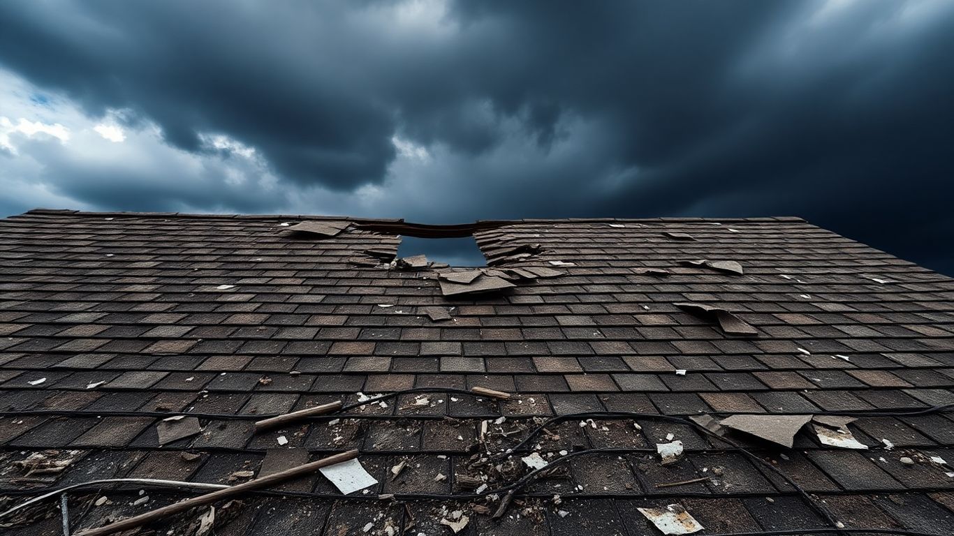 Damaged roof after a severe storm.