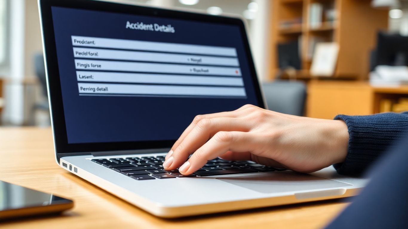 Mãos digitando em um teclado de computador com formulário online.