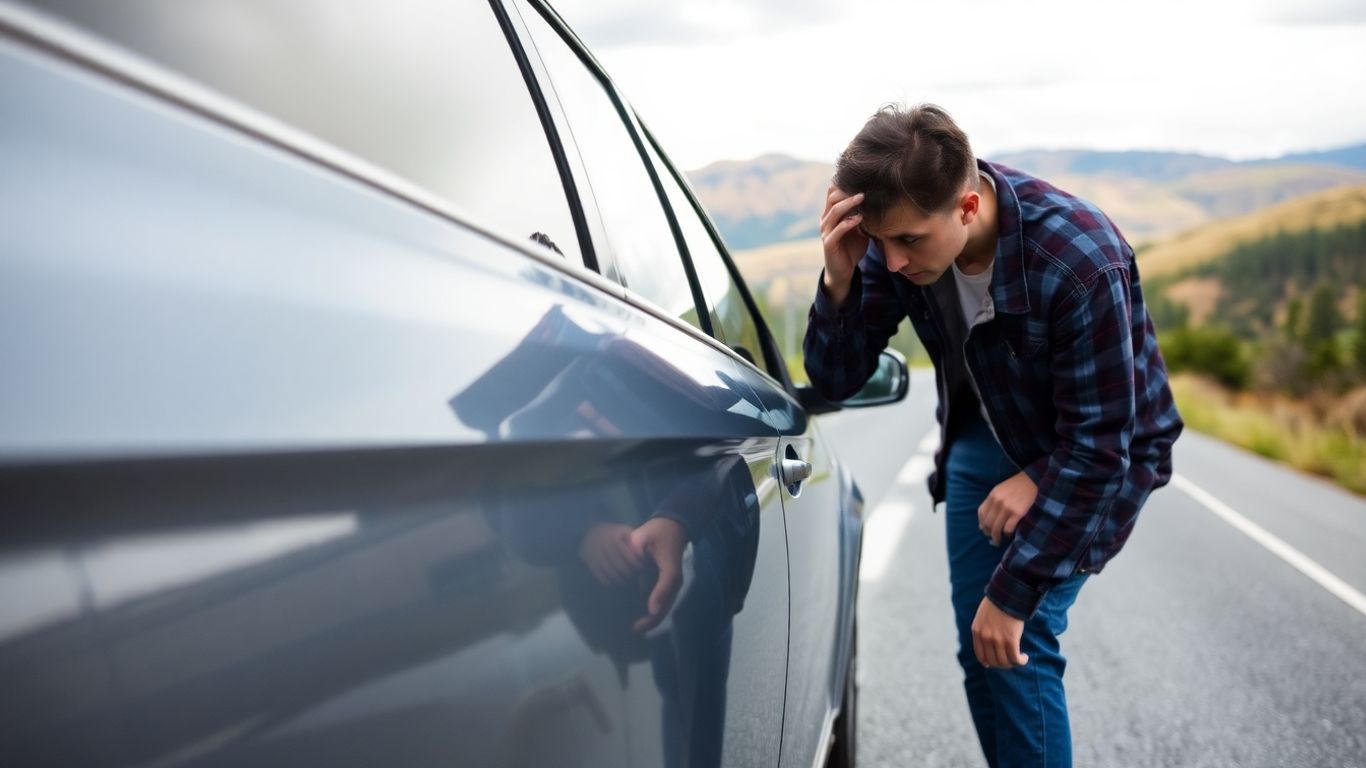 Beschädigtes Auto auf einer Straße