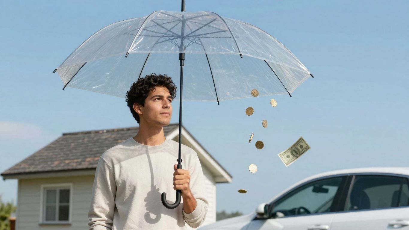 Umbrella protecting assets from falling money.