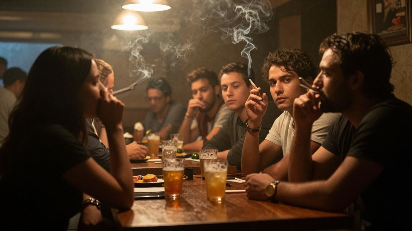 Gente fumando en un bar.