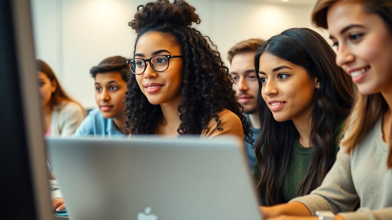 Students learning and looking confident during a PTE Academic mock test.