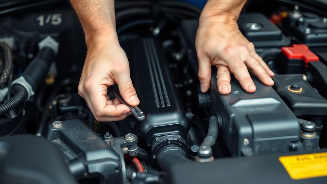 Mechanic working on car engine