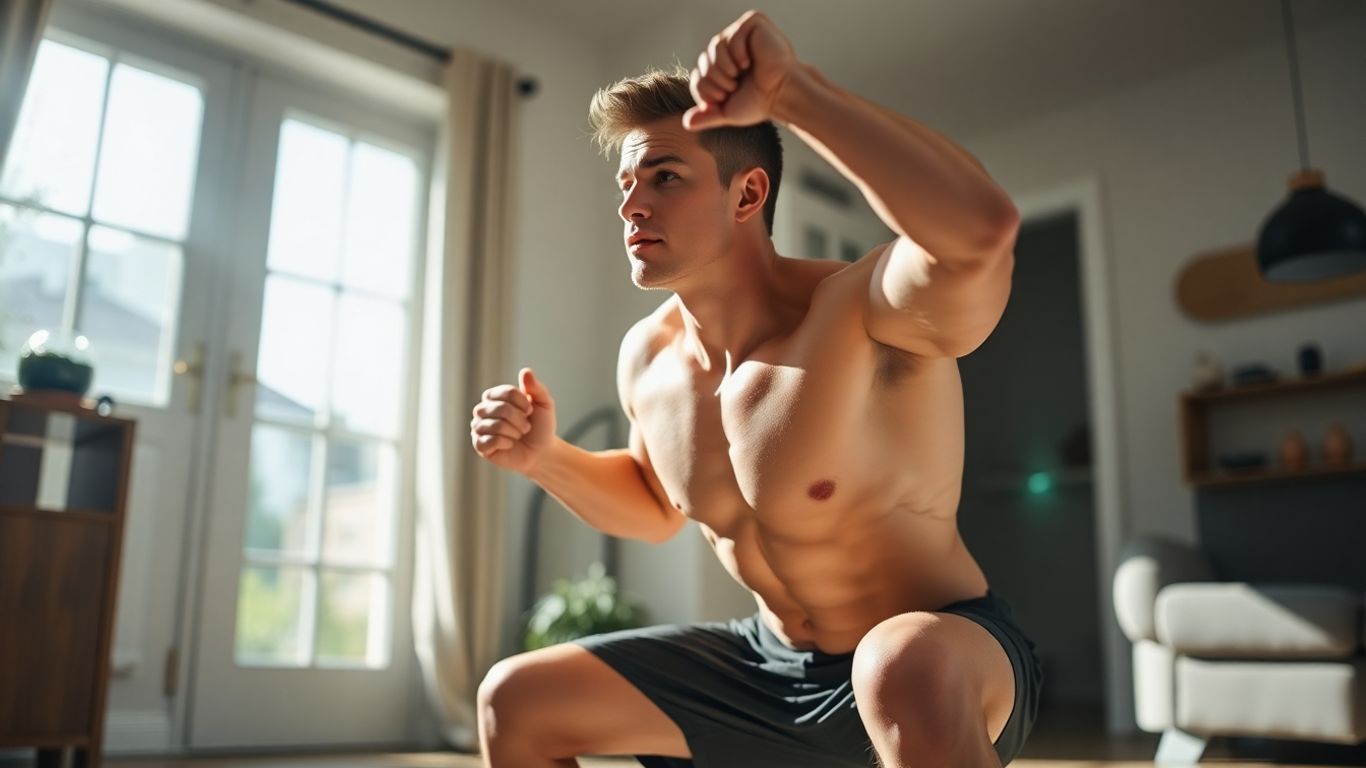 Person doing strength exercises at home.
