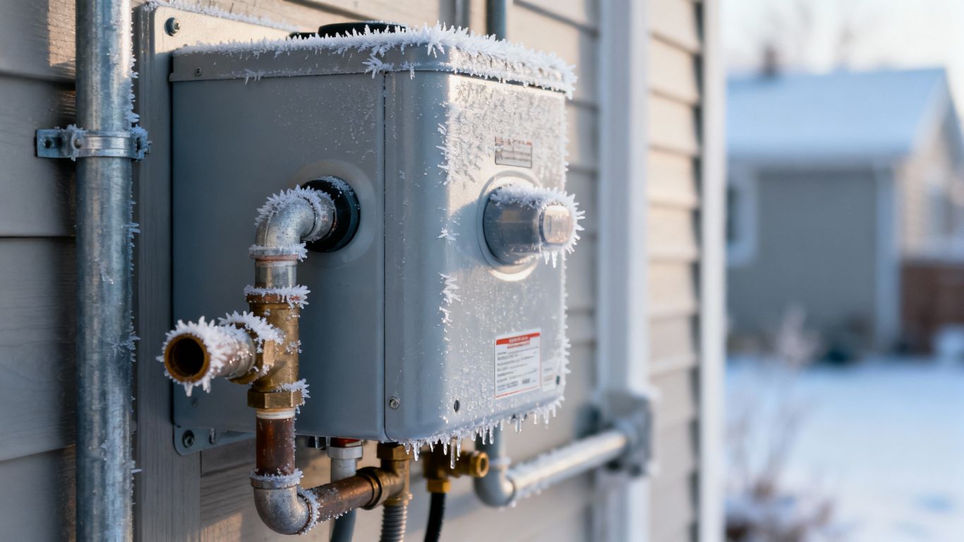 Water heater with frost, ready for cold weather.