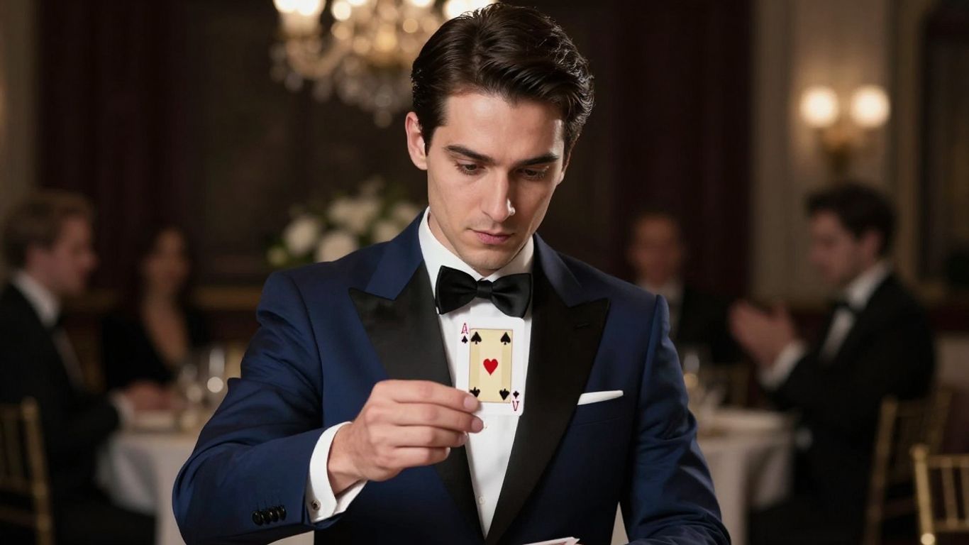 Magician performing a card trick at a special event.