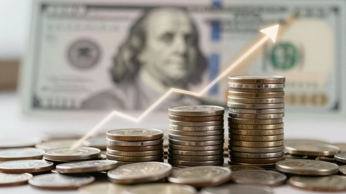 Financial growth with coins and currency.