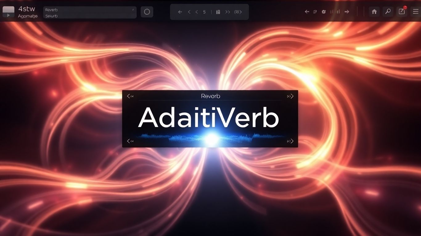 AdaptiVerb plugin interface with glowing reverb effects.