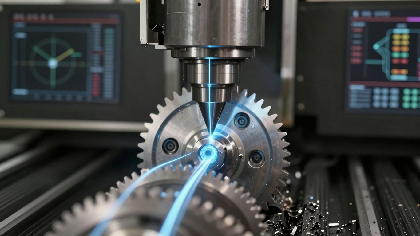 CNC machine manufacturing parts with digital interface.