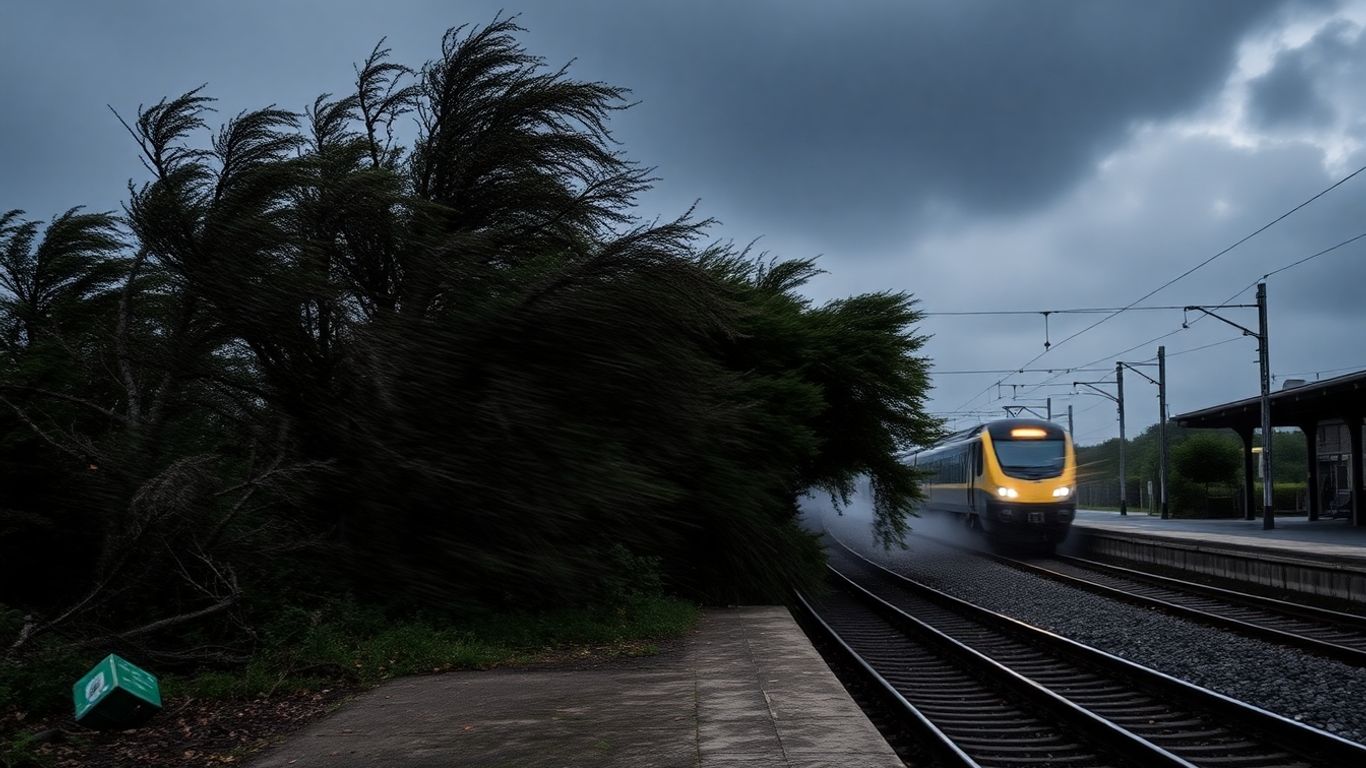 Gare bretonne sous la tempête Benjamin, trains perturbés.