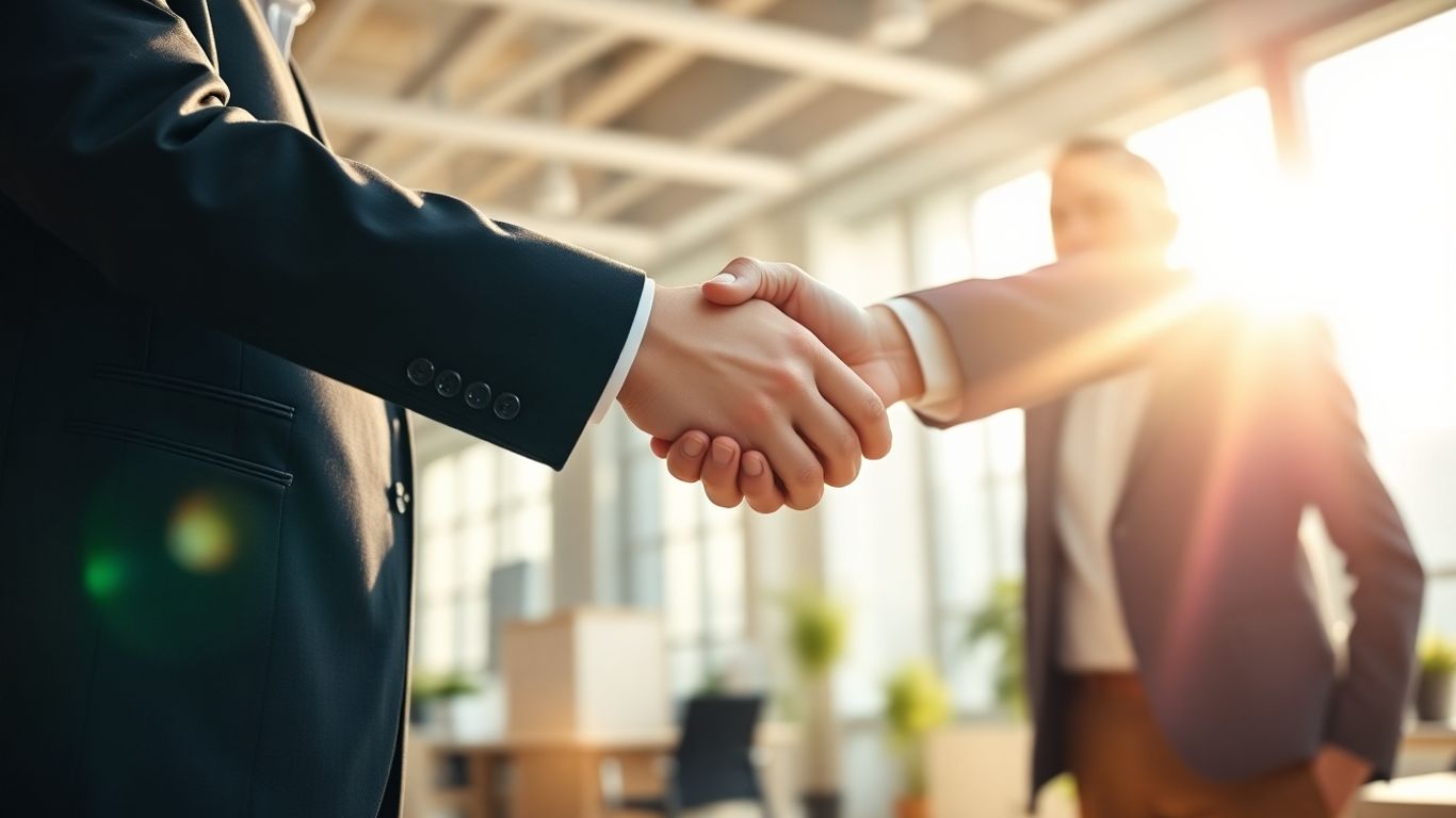 Professional handshake symbolizing partnership and growth.
