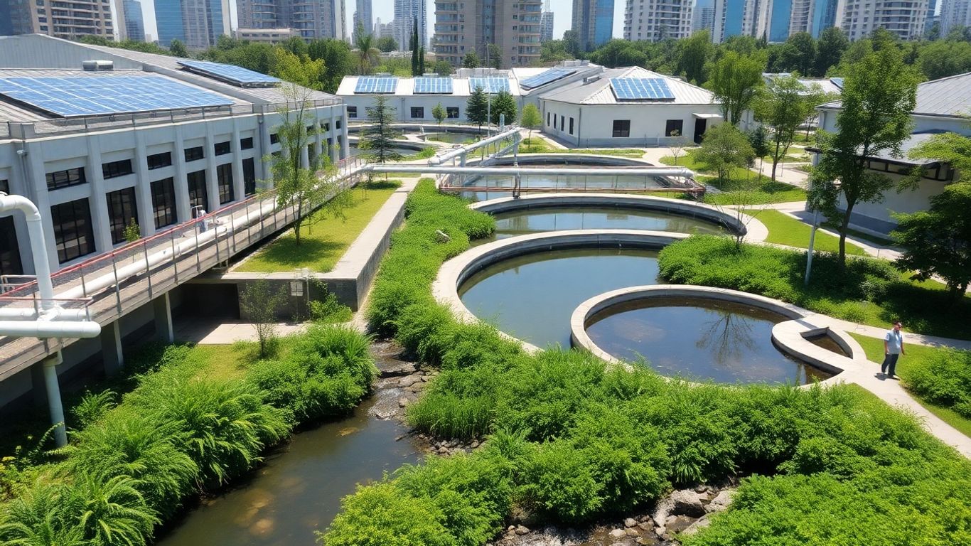 Modern water facility integrated with green urban landscape
