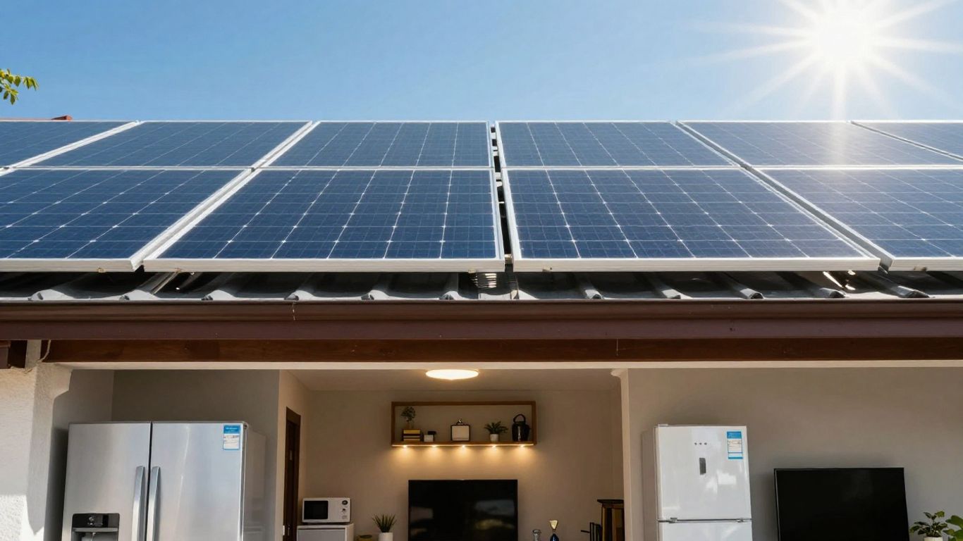 Panneau solaire alimentant une maison et ses appareils.