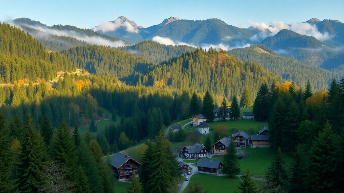 Black Forest village and mountains in early autumn