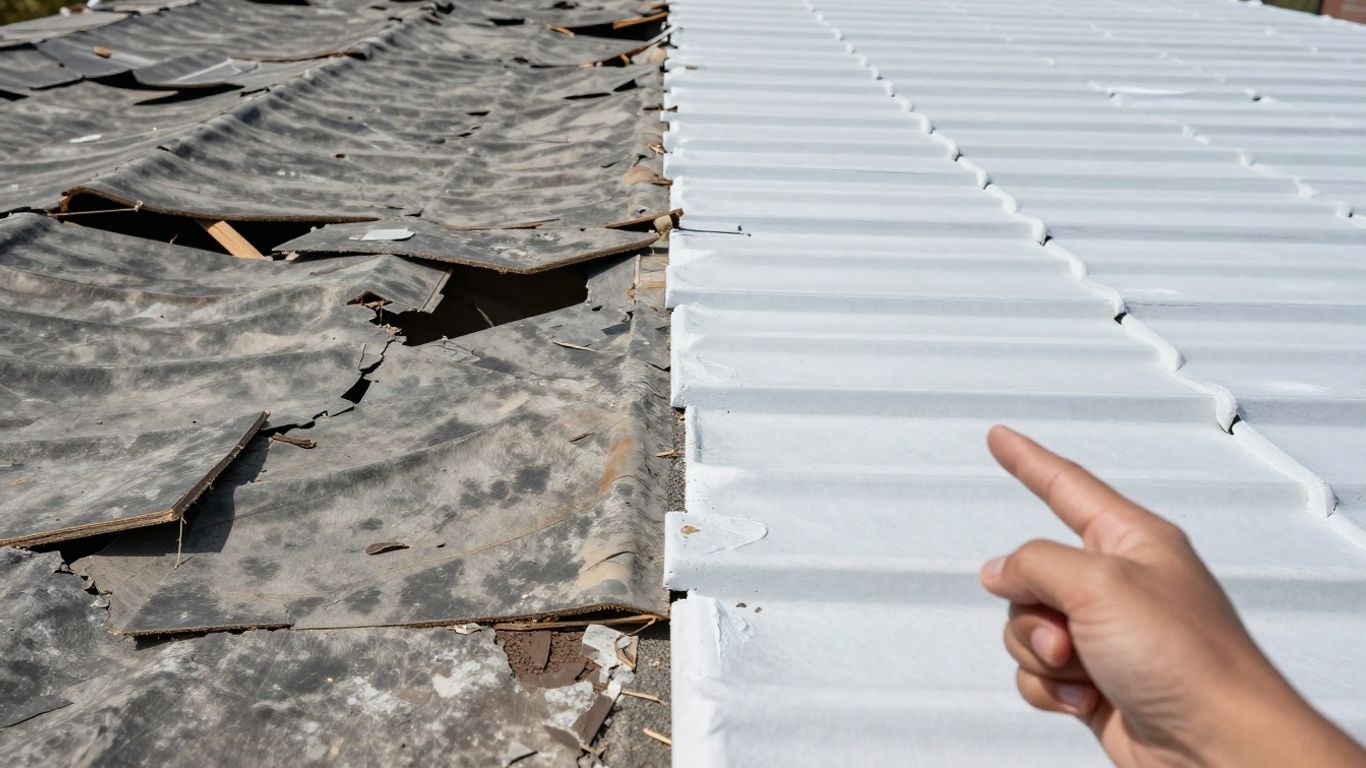 Comparing a damaged roof to a new roof.