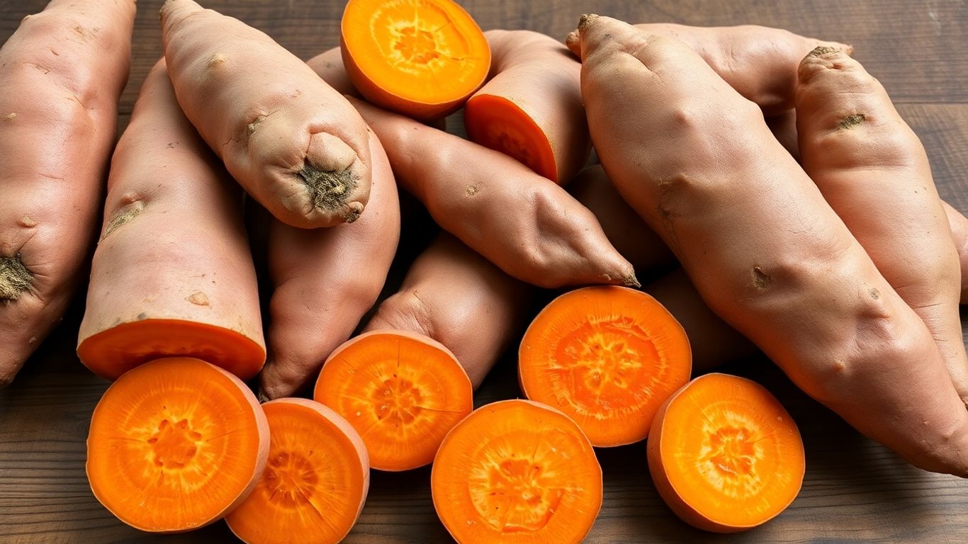 Biologische zoete aardappelen, heel en gesneden