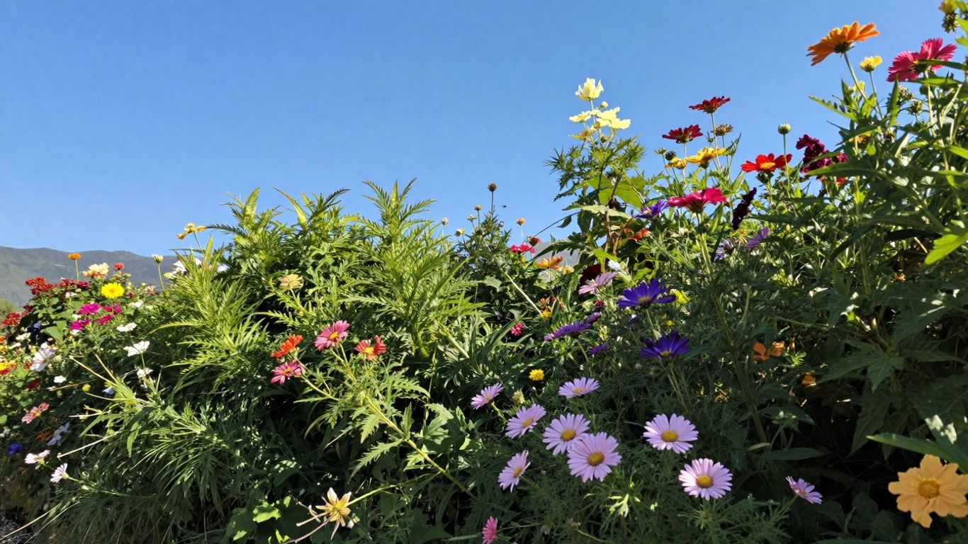 Vibrant outdoor scene with foliage and flowers.