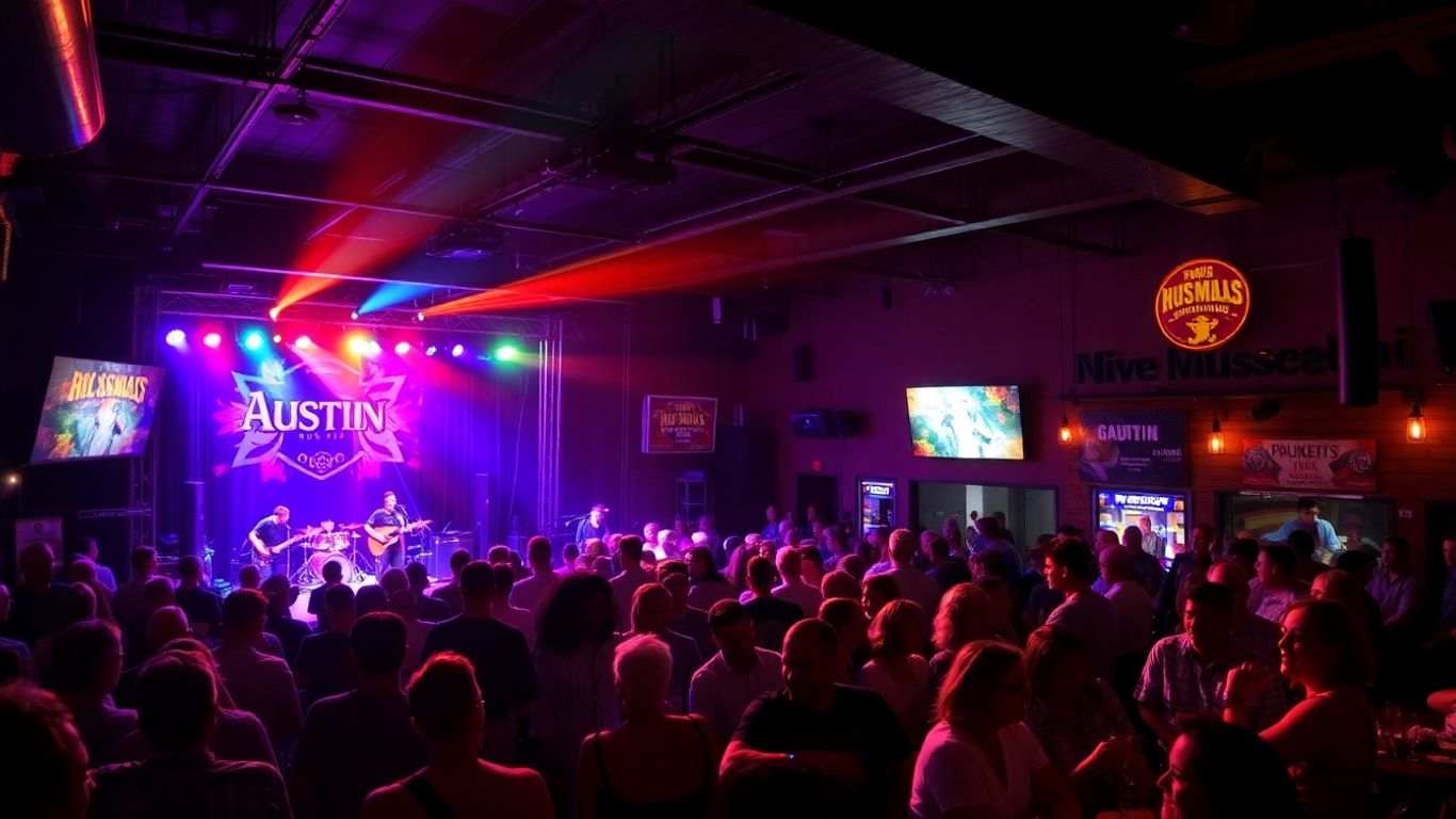 Live band playing at night in Austin venue