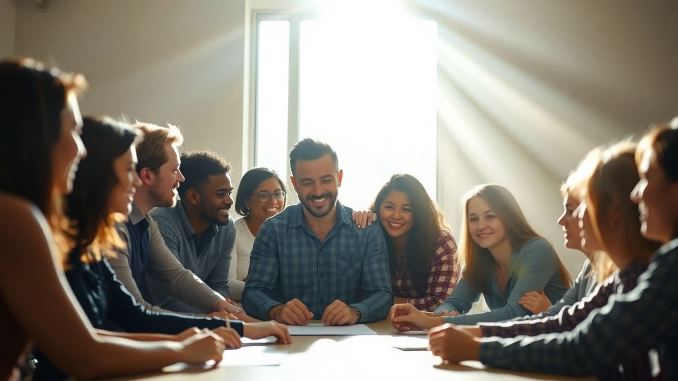 People collaborating and receiving support