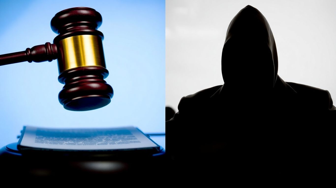 Ciocan de judecată și siluetă întunecată