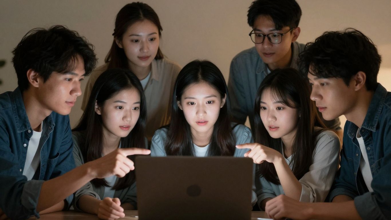 Mileniales interactuando con tecnología digital moderna.