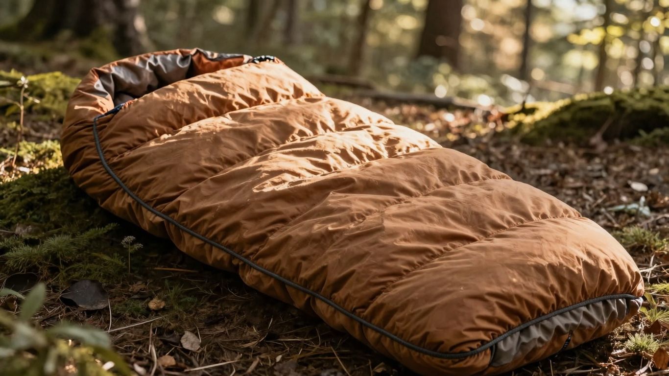 Cozy sleeping bag in a natural outdoor setting.