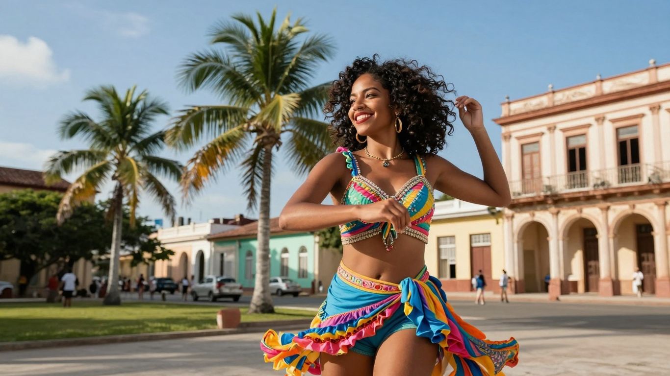 Kobieta tańczy salsę na Kubie w słoneczny dzień.