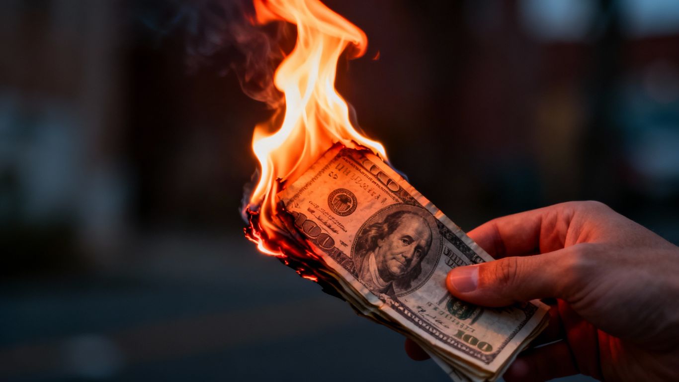 Burning money symbolizing wasted Google Ads budget.