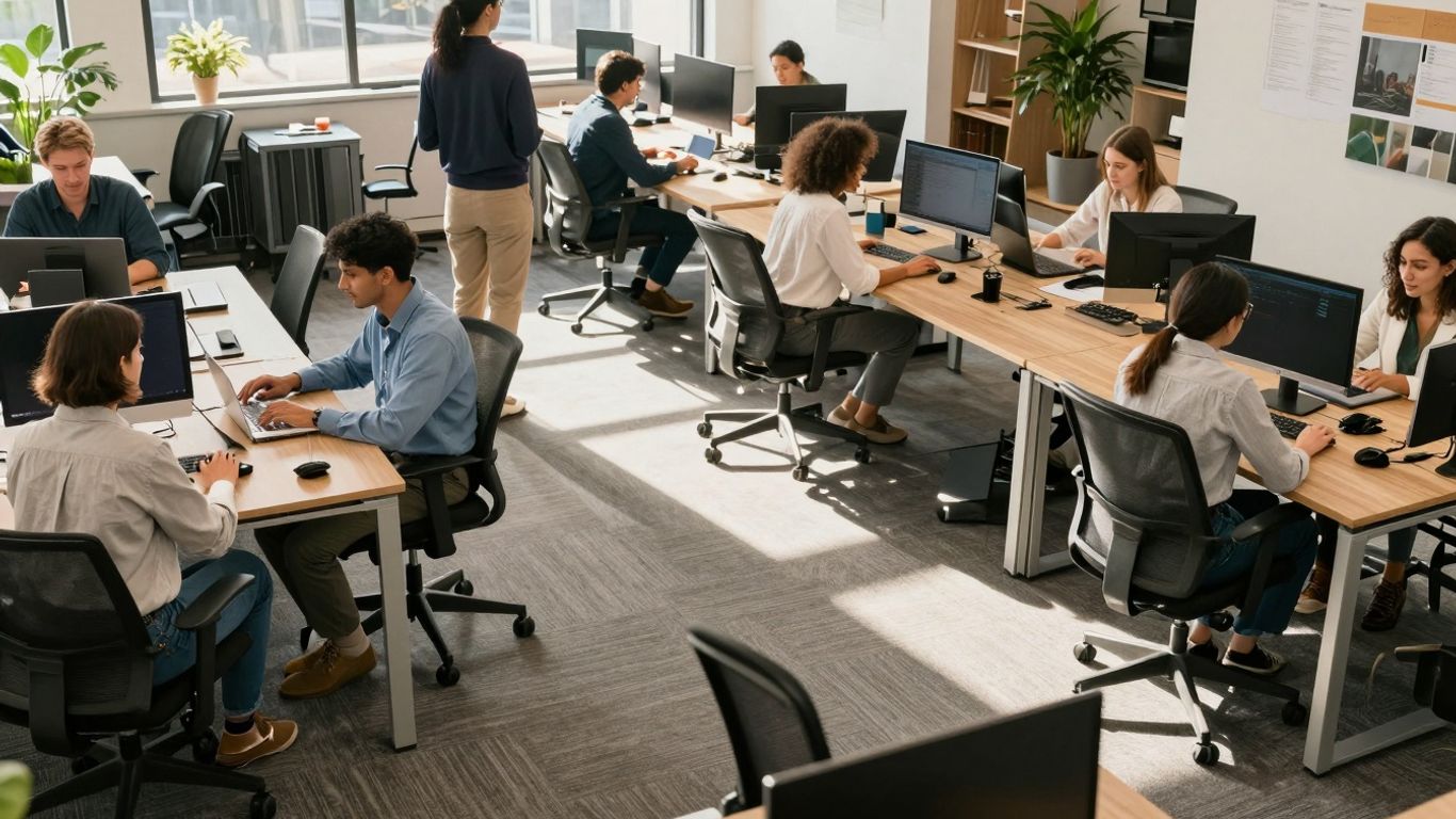 Team collaborating on social media marketing strategy.