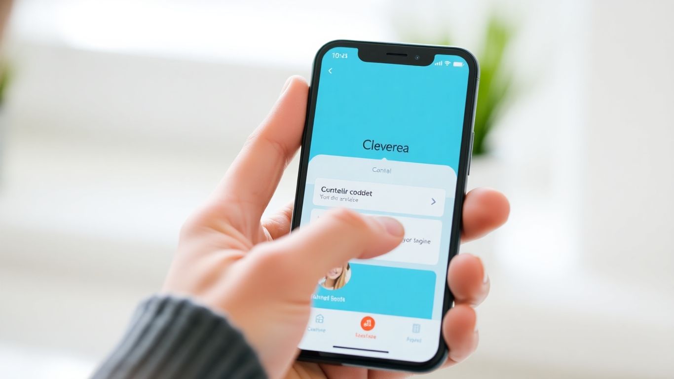 Mano sosteniendo un teléfono con la app Cleverea abierta.