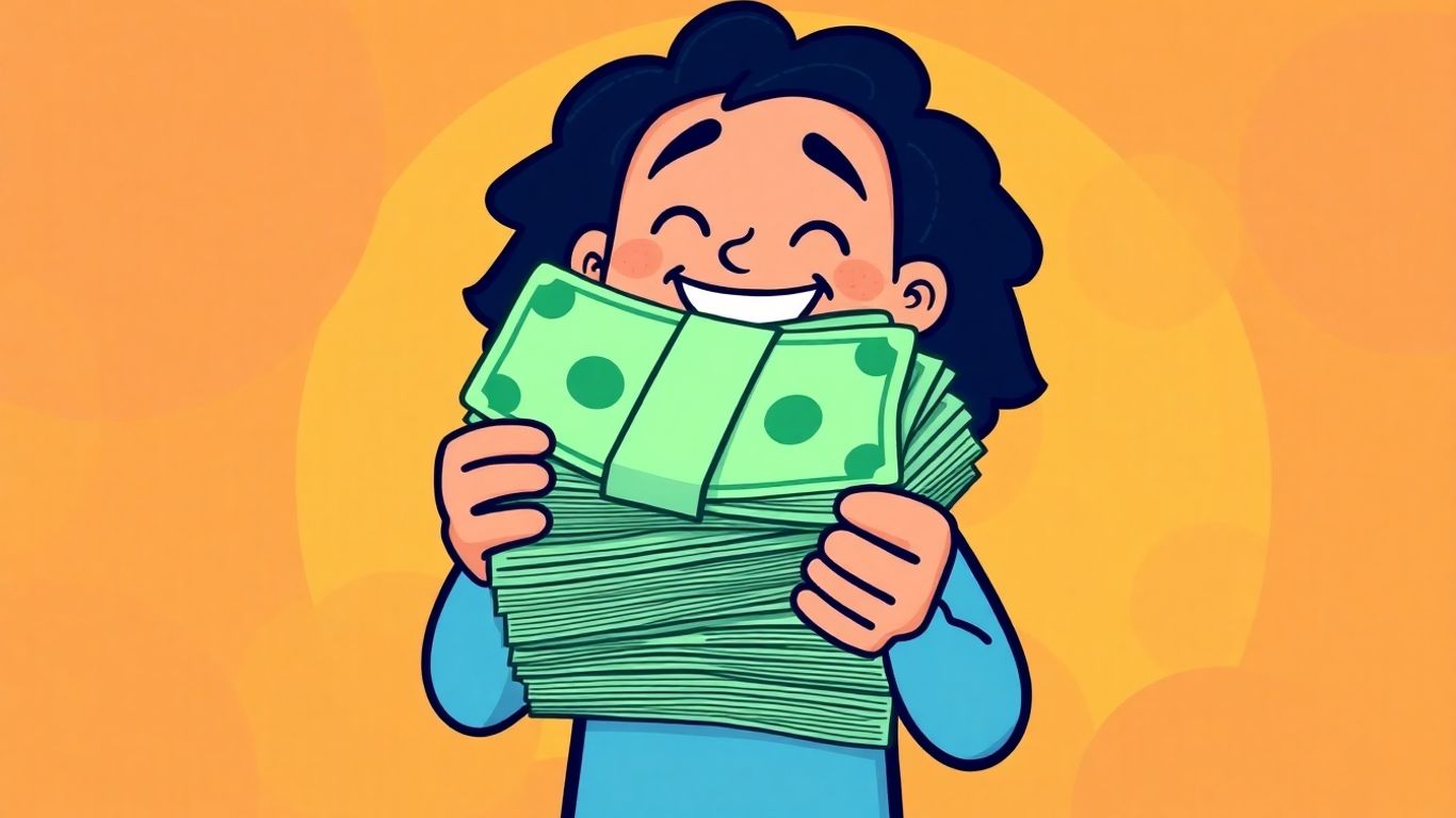 Person holding cash, financial relief, cartoon style