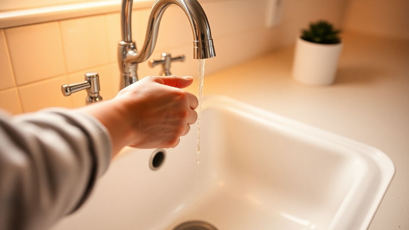 Homeowner checking a kitchen sink and faucet.