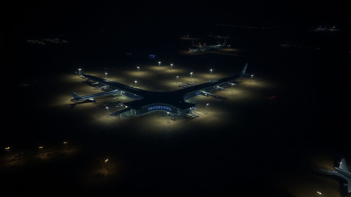 Airport at night with power outage