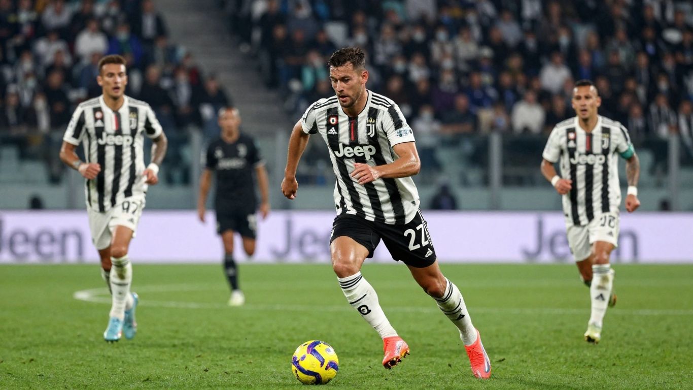 Juventus football players in action on the pitch.