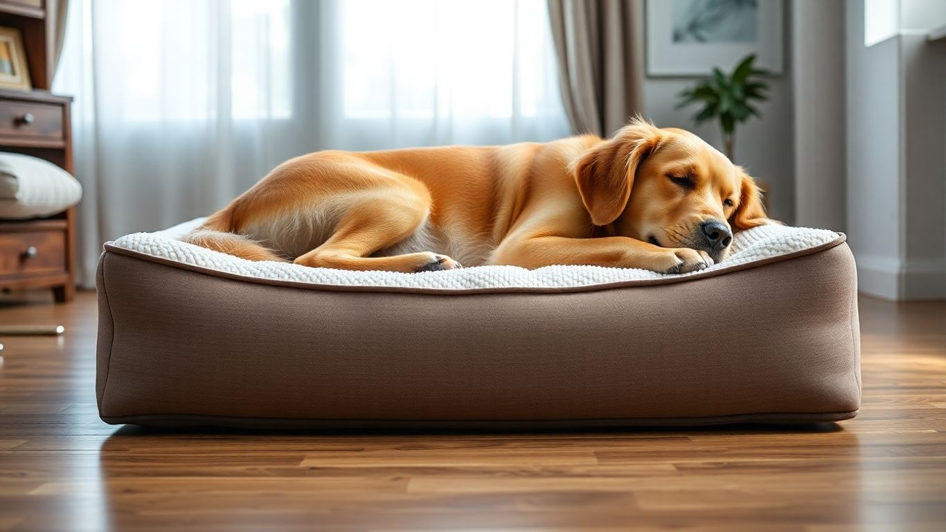 Orthopedic dog bed with dog resting comfortably.
