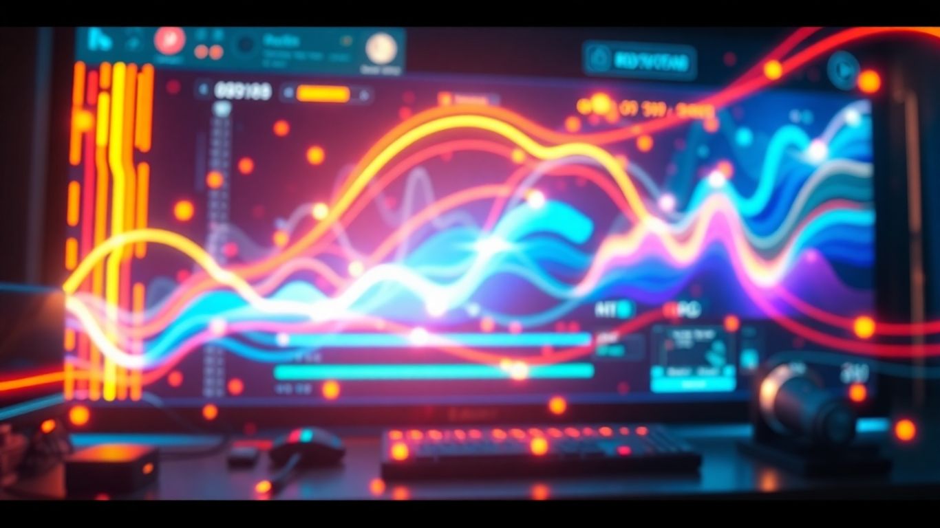 AI video editor interface with futuristic elements.