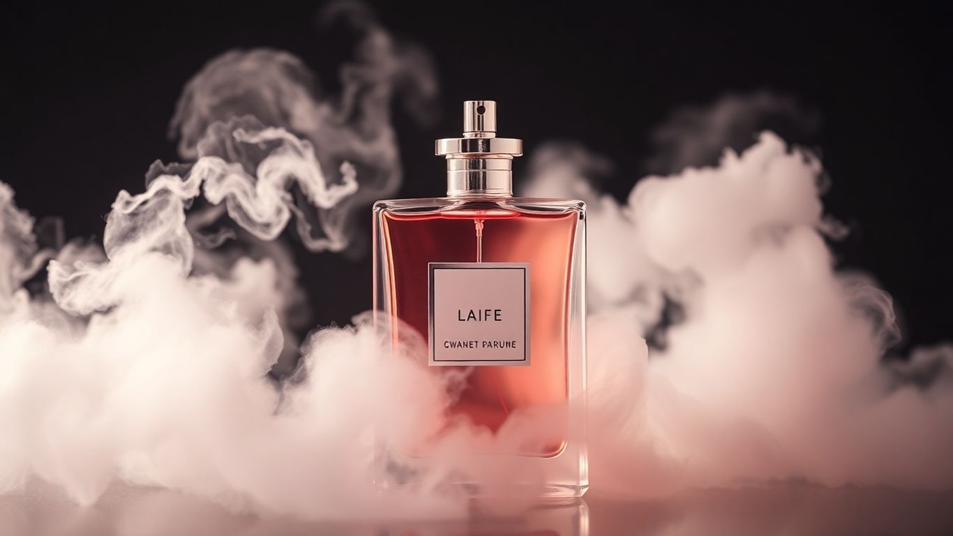 Ariana Grande Cloud perfume bottle with swirling mist.