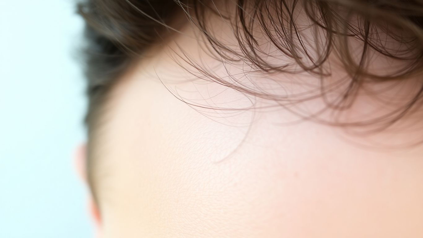 Close-up of thinning hair on a scalp.
