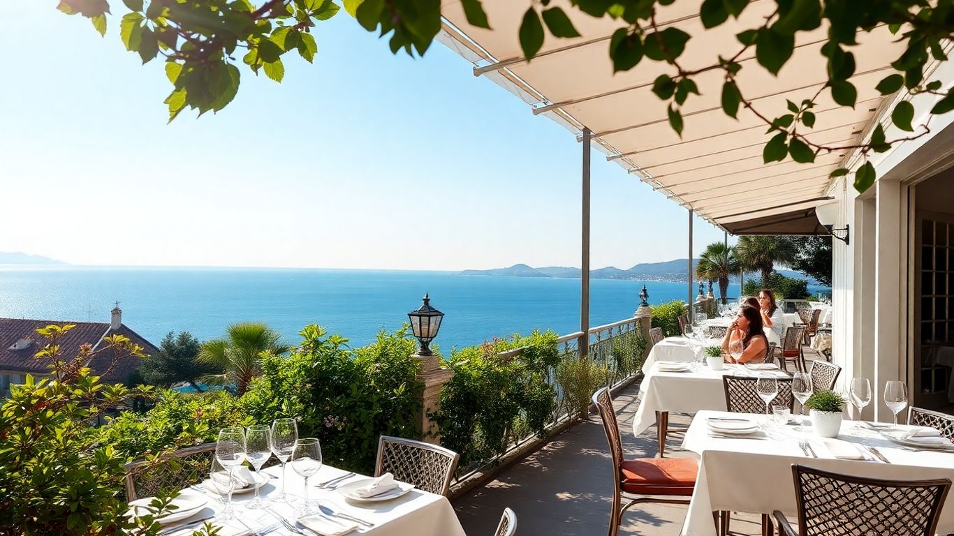 Luxuriöse Speiseterrasse am Meer mit Meerblick.