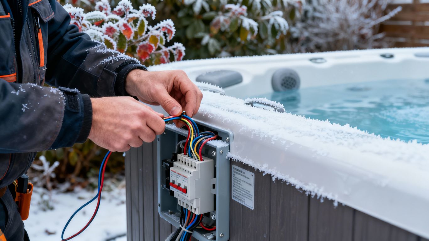 Electrician wiring a hot tub for winter use.
