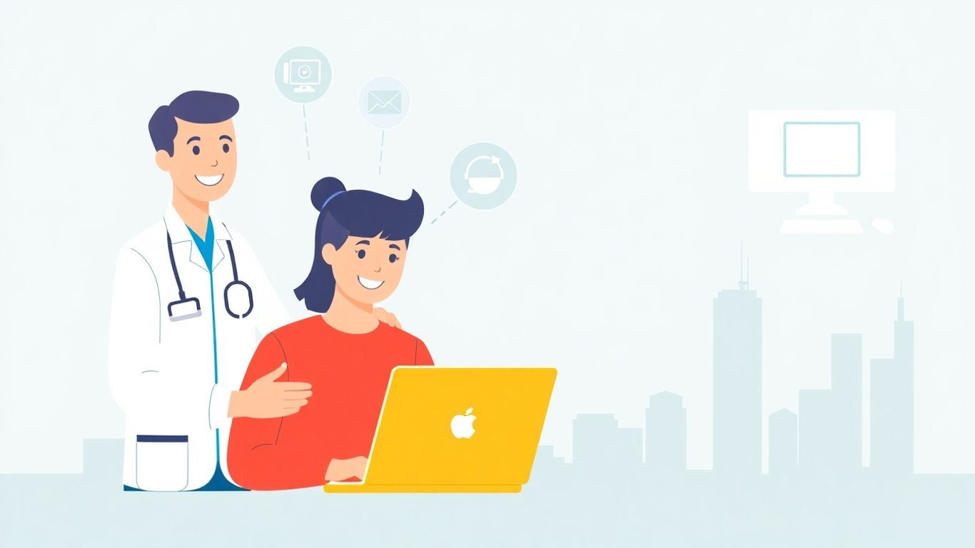 Chicago IT support technician helping with laptop.